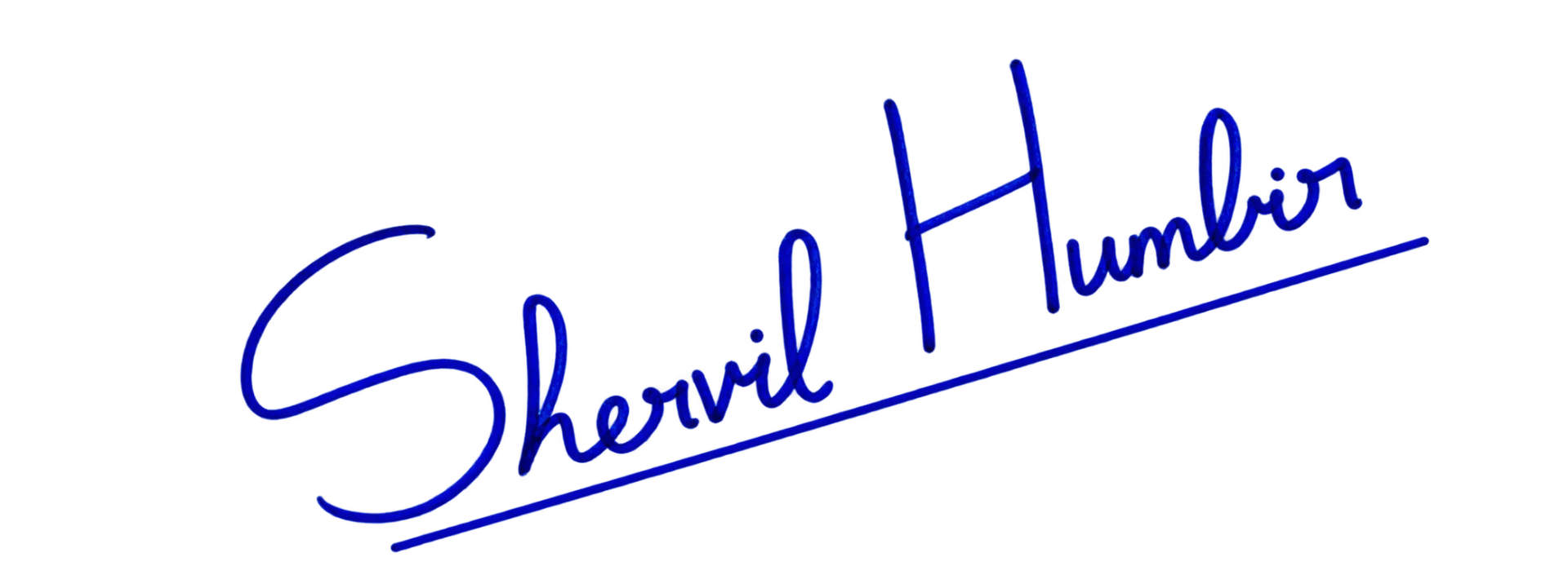 Shervil Humbir’s handwritten blue signature