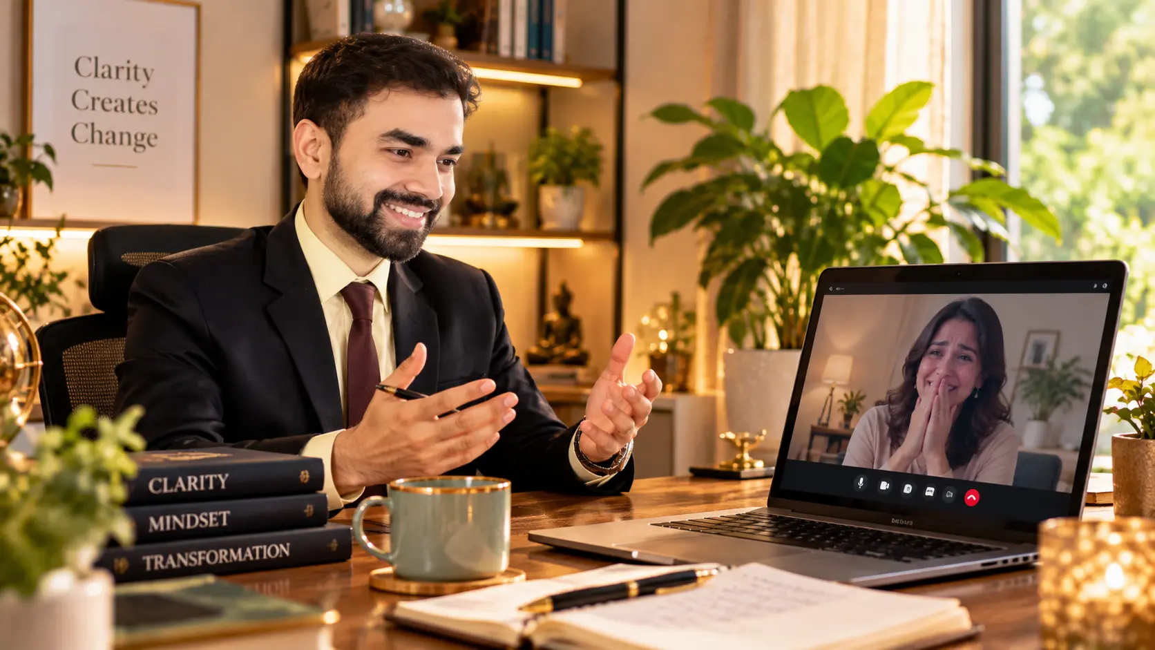 Illustrative one-on-one clarity video call, not an actual client session